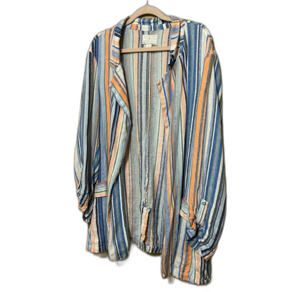 Caslon Linen Blend Blazer Jacket Womens 3X Open Front Colorful Striped Beachy - Picture 2 of 6